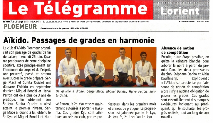 Article Télégramme Dimanche 7 juillet 2013