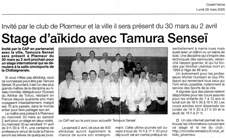 Ouest France Lundi 28 avril 2005 Prepa stage Maitre TAMURA